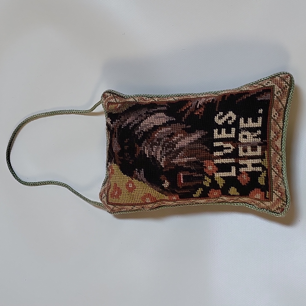 Scottish Terrier 'Lives Here' Door Handle Needlepoint Pillow